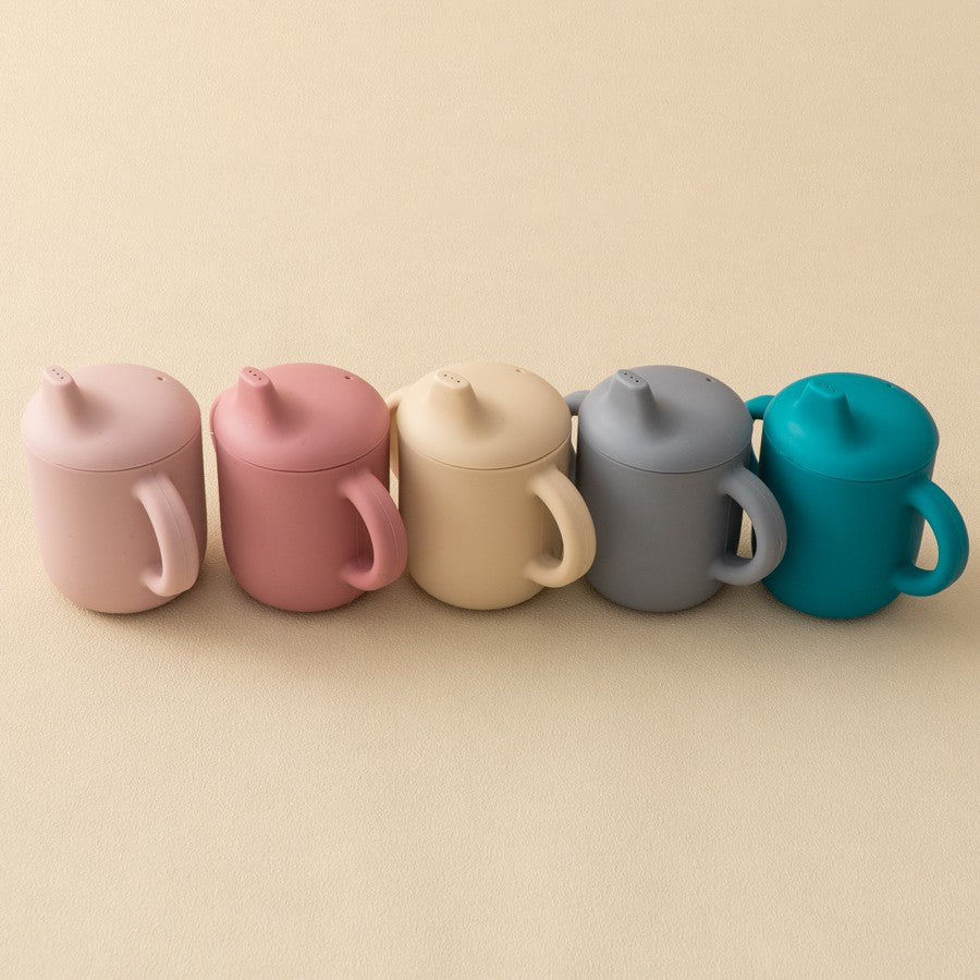 Vaso de silicona para bebé con asas, pajita y dos tapas