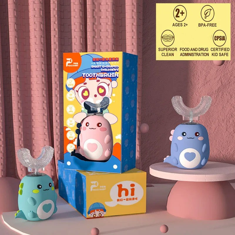 Cepillo de dientes eléctrico en forma de U para niños, cepillo de dientes sónico