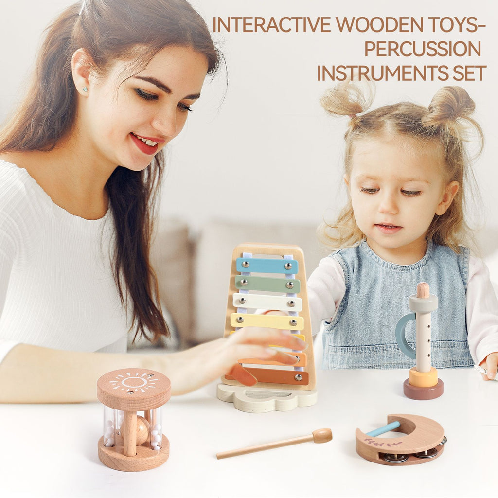 Juguete de Madera Montessori, Xilófono Multicolor, Cuentas de Campana, Tambor, I