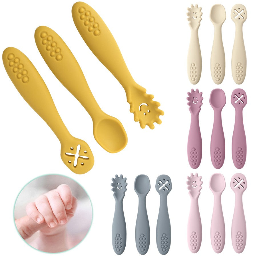 Set de 3 Cucharas de Silicona para Aprendizaje del Bebé | Alimentación BLW