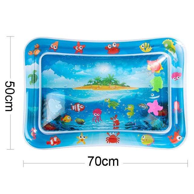 Tapete inflable de agua para estimular el desarrollo sensorial y motor del bebé. Ideal para tummy time, fácil de usar y de limpiar.