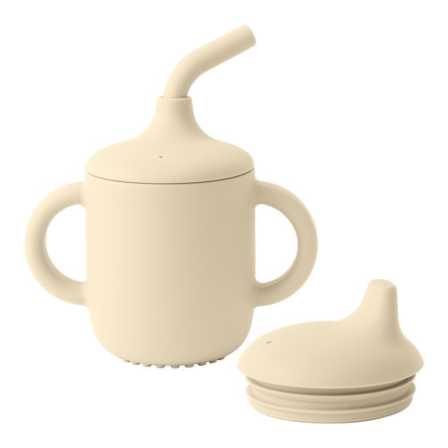 Vaso de silicona para bebé con asas, pajita y dos tapas