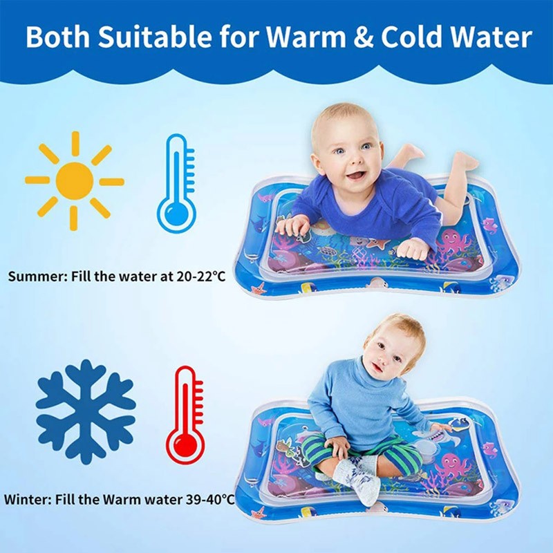 Tapete inflable de agua para estimular el desarrollo sensorial y motor del bebé. Ideal para tummy time, fácil de usar y de limpiar.