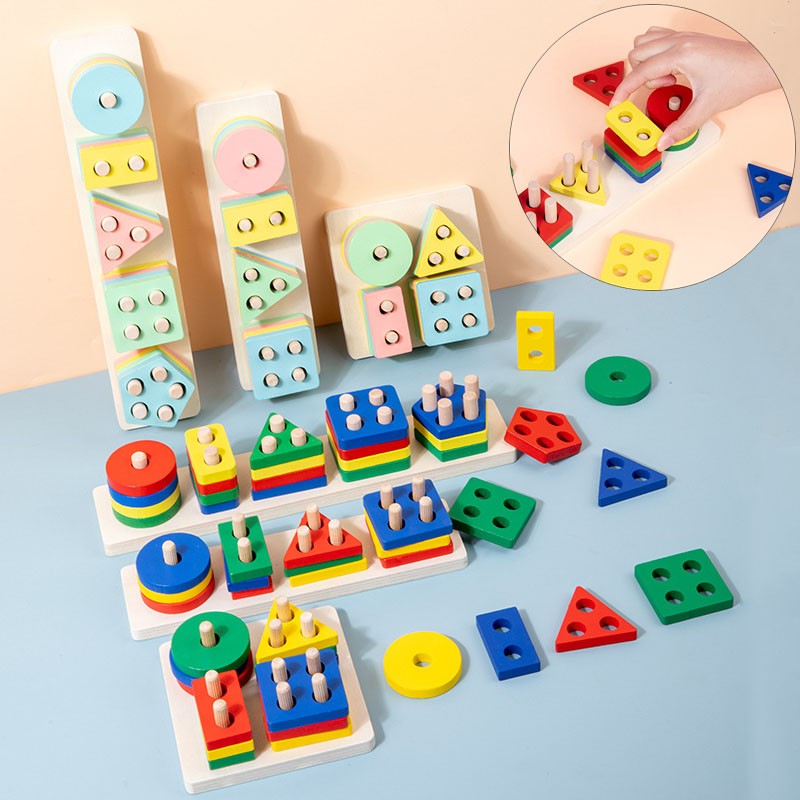 Juguete Montessori, bloques de construcción de madera, juguetes educativos de Ap