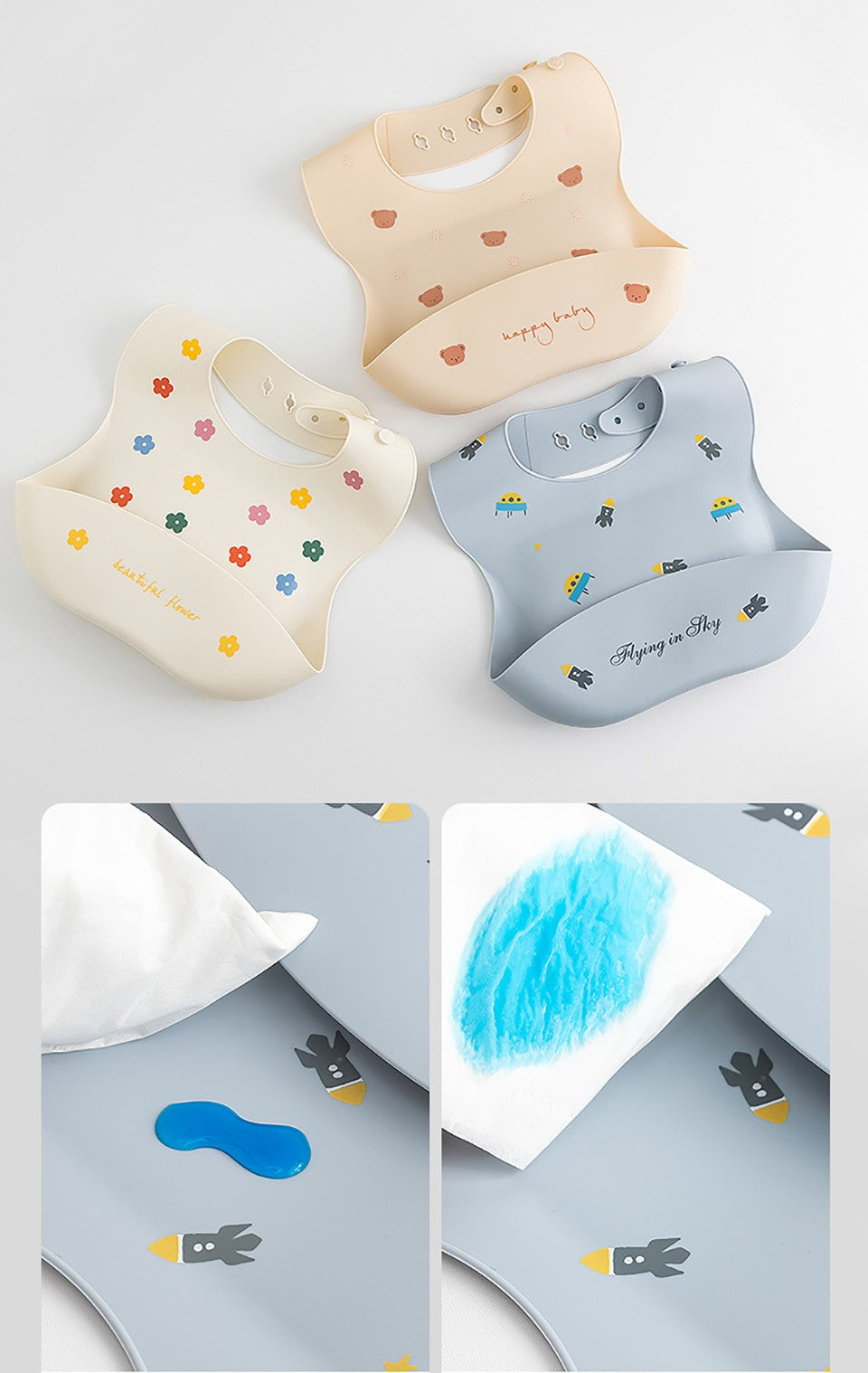 Babero de Silicona Impermeable para Bebé | Ajustable con Bolsillo Atrapa Comida
