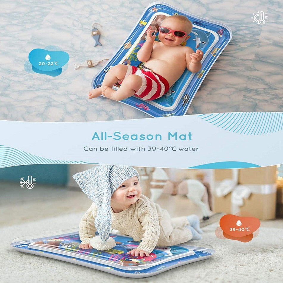 Tapete inflable de agua para estimular el desarrollo sensorial y motor del bebé. Ideal para tummy time, fácil de usar y de limpiar.