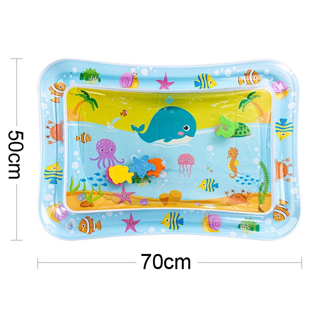 Tapete inflable de agua para estimular el desarrollo sensorial y motor del bebé. Ideal para tummy time, fácil de usar y de limpiar.