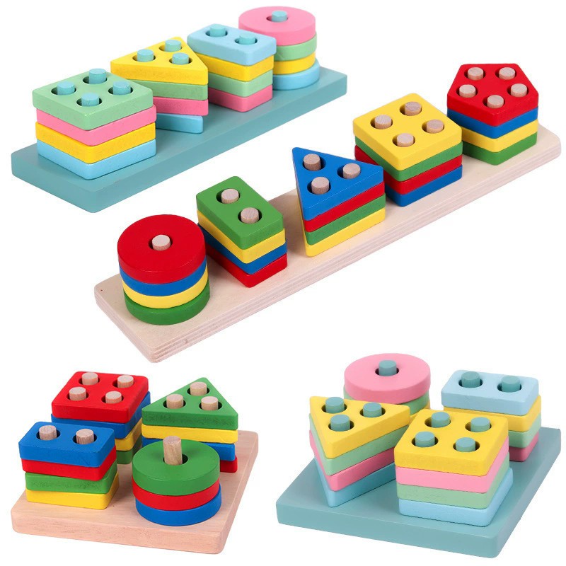 Juguete Montessori, bloques de construcción de madera, juguetes educativos de Ap