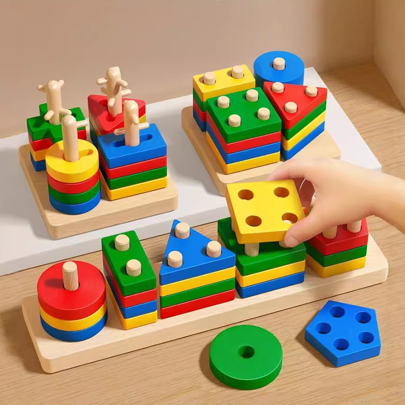 Juguete Montessori, bloques de construcción de madera, juguetes educativos de Ap