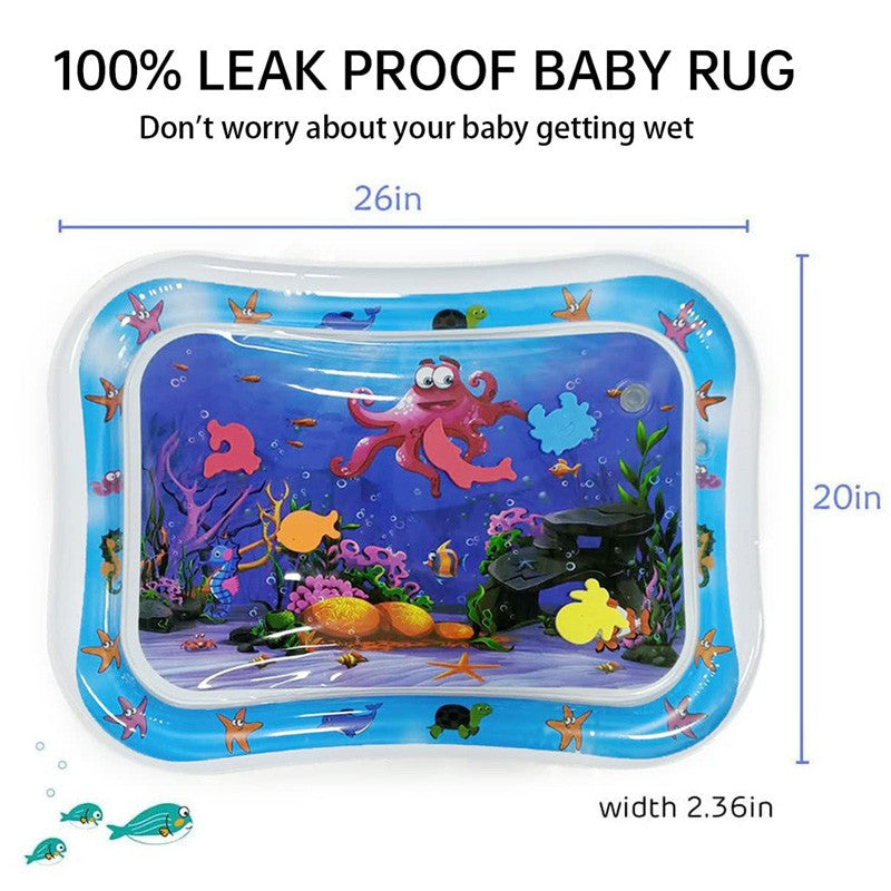 Tapete inflable de agua para estimular el desarrollo sensorial y motor del bebé. Ideal para tummy time, fácil de usar y de limpiar.