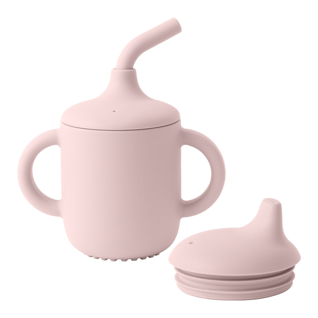 Vaso de silicona para bebé con asas, pajita y dos tapas