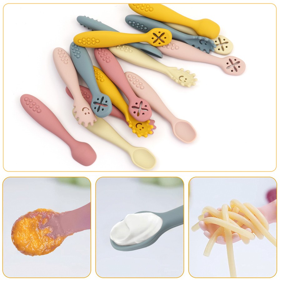 Set de 3 Cucharas de Silicona para Aprendizaje del Bebé | Alimentación BLW