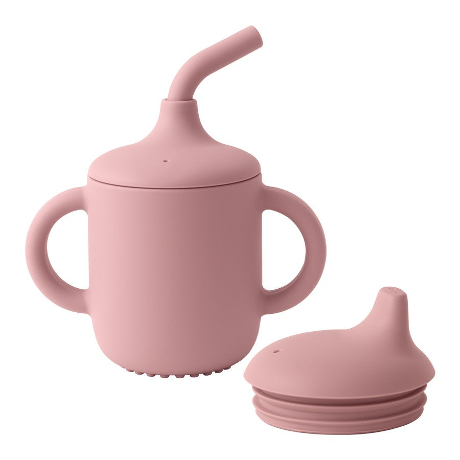 Vaso de silicona para bebé con asas, pajita y dos tapas