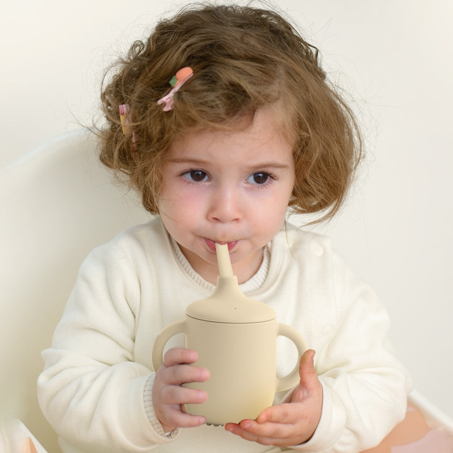 Vaso de silicona para bebé con asas, pajita y dos tapas